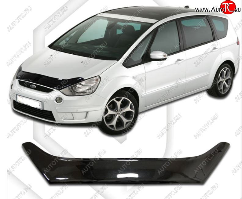 2 199 р. Дефлектор капота CA-Plastic  Ford Galaxy  2 (2006-2010) дорестайлинг (Classic черный, Без надписи)  с доставкой в г. Кемерово
