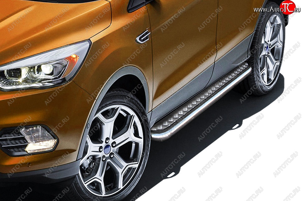 16 999 р. Защита порогов Slitkoff (d57, с листом)  Ford Kuga  2 (2016-2019) рестайлинг (Нержавейка)  с доставкой в г. Кемерово