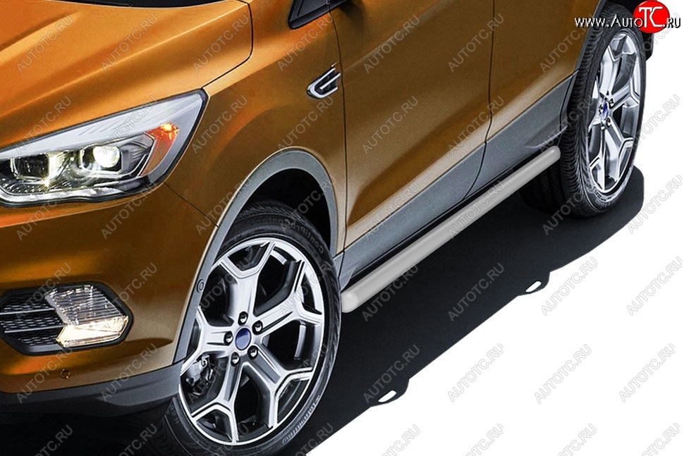 10 999 р. Защита порогов Slitkoff (d57)  Ford Kuga  2 (2016-2019) рестайлинг (Сталь с полимерным покрытием. Цвет: серебристый)  с доставкой в г. Кемерово