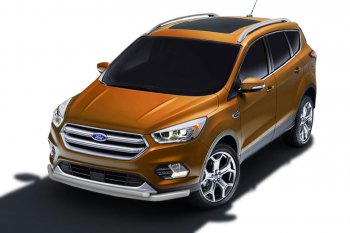Защита заднего бампера Slitkoff (двойная, d57/42) Ford Kuga  2 (2016-2019) рестайлинг (Сталь с полимерным покрытием. Цвет: серебристый)