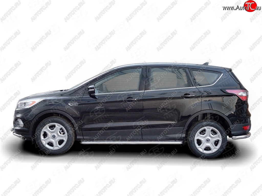 24 649 р. Порожки для ног (Ø42) SLITKOFF Ford Kuga 2 рестайлинг (2016-2019) (лист - алюминий, профиль - нержавейка)  с доставкой в г. Кемерово
