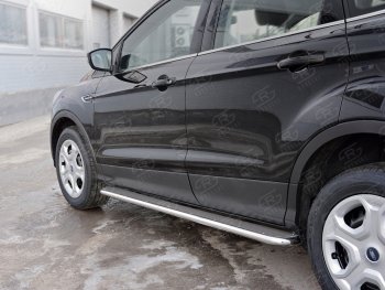 Широкая защита порогов с трубой d42 мм с нержавеющим листом SLITKOFF v3 Ford Kuga  2 (2016-2019) рестайлинг