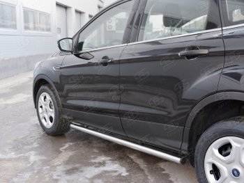 18 799 р. Защита порогов (Ø63 мм) SLITKOFF  Ford Kuga  2 (2016-2019) рестайлинг (с пластиковыми заглушками на торцах)  с доставкой в г. Кемерово. Увеличить фотографию 2