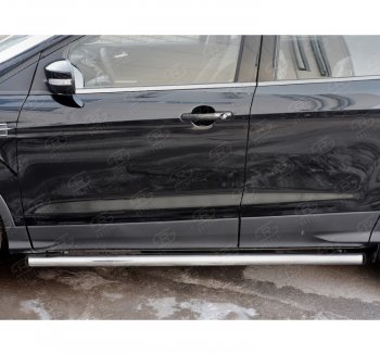 Защита порогов (Ø63 мм) SLITKOFF Ford Kuga 2 рестайлинг (2016-2019) (с пластиковыми заглушками на торцах)