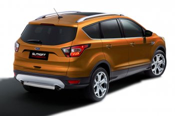 Защита заднего бампера Slitkoff (d57, короткая) Ford Kuga  2 (2016-2019) рестайлинг (Сталь с полимерным покрытием. Цвет: серебристый)