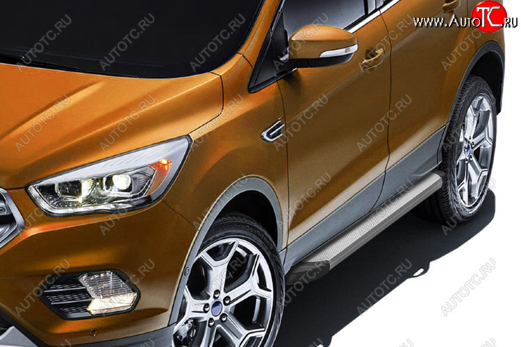 13 349 р. Пороги алюминиевые Slitkoff  Ford Kuga  2 (2016-2019) рестайлинг (Optima Silver)  с доставкой в г. Кемерово