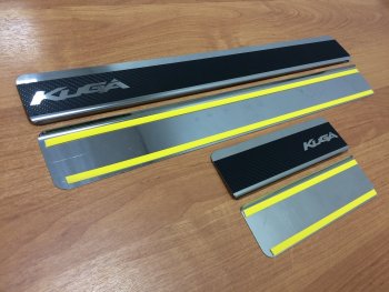 2 489 р. Накладки порожков салона INOX  Ford Kuga  2 (2013-2019) дорестайлинг, рестайлинг (нержавеющая сталь + карбон)  с доставкой в г. Кемерово. Увеличить фотографию 3