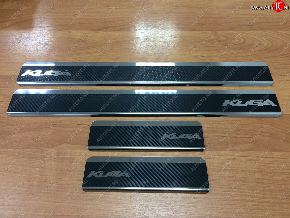 2 489 р. Накладки порожков салона INOX  Ford Kuga  2 (2013-2019) дорестайлинг, рестайлинг (нержавеющая сталь + карбон)  с доставкой в г. Кемерово
