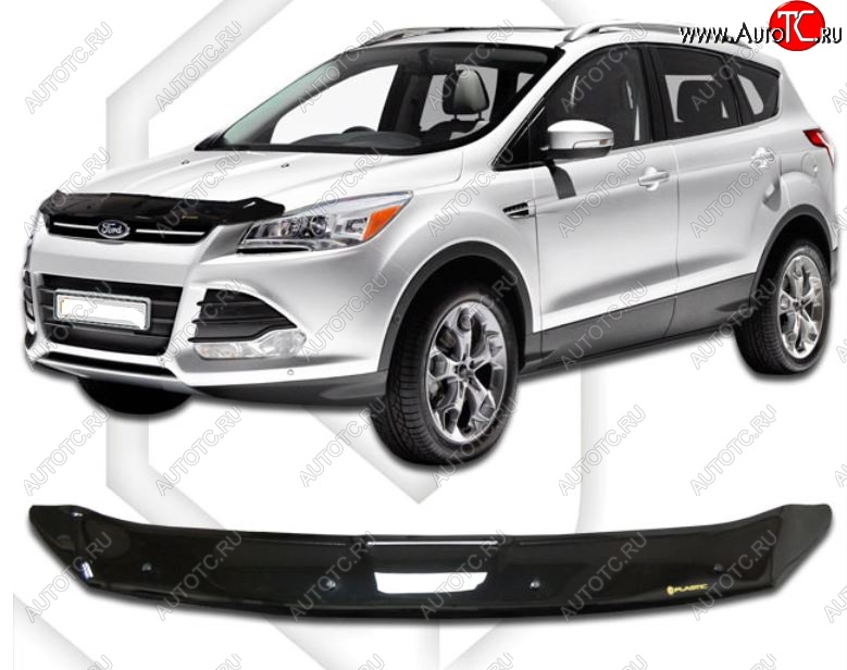1 999 р. Дефлектор капота CA-Plastic  Ford Kuga  2 (2013-2016) дорестайлинг (Classic черный, Без надписи)  с доставкой в г. Кемерово
