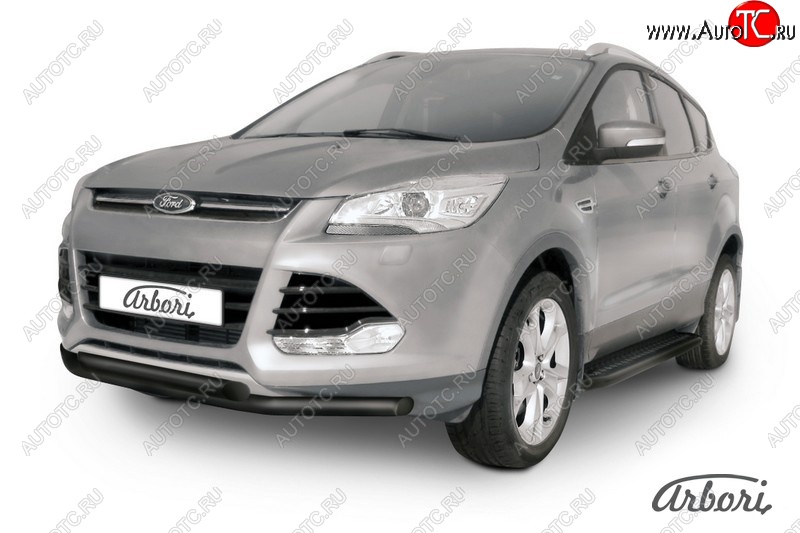 6 119 р. Защита переднего бампера Arbori (черная, 2 трубы d57 mm).  Ford Kuga  2 (2013-2016) дорестайлинг  с доставкой в г. Кемерово