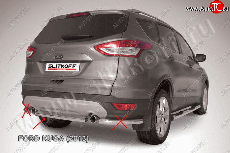 6 499 р. Защита заднего бампера Slitkoff (57 mm, короткая  Ford Kuga  2 (2013-2016) дорестайлинг (Нержавейка, Полированная)  с доставкой в г. Кемерово