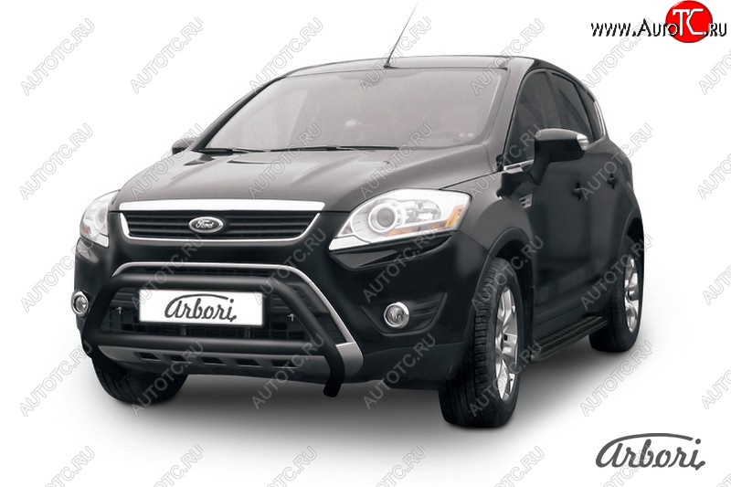11 789 р. Защита переднего бампера Arbori (низкая, черная, d57 mm) Ford Kuga 1 (2008-2013)  с доставкой в г. Кемерово