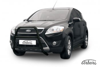 Защита переднего бампера Arbori (высокая с 2 перемычками, черная, d57 mm) Ford Kuga 1 (2008-2013)