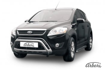 Защита переднего бампера Arbori (низкая, нержавейка, d57 mm) Ford Kuga 1 (2008-2013)