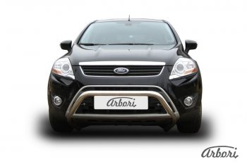 Защита переднего бампера Arbori (низкая с 1 перемычкой, нержавейка, d57 mm) Ford Kuga 1 (2008-2013)
