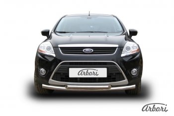 Защита переднего бампера Arbori (нержавейка, 2 трубы d57 и 57 mm) Ford Kuga 1 (2008-2013)