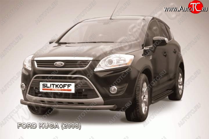 6 899 р. Защита переднего бампера d57 Slitkoff  Ford Kuga  1 (2008-2013) (Цвет: серебристый)  с доставкой в г. Кемерово