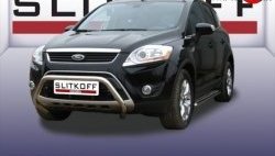 22 649 р. Усиленная низкая защита переднего бампера Slitkoff Ford Kuga 1 (2008-2013) (Нержавейка, Полированная)  с доставкой в г. Кемерово. Увеличить фотографию 1