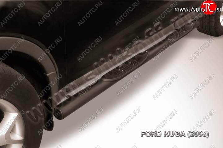 12 399 р. Защита порогов d76 Slitkoff (труба, с поступями) Ford Kuga 1 (2008-2013) (Цвет: серебристый)  с доставкой в г. Кемерово