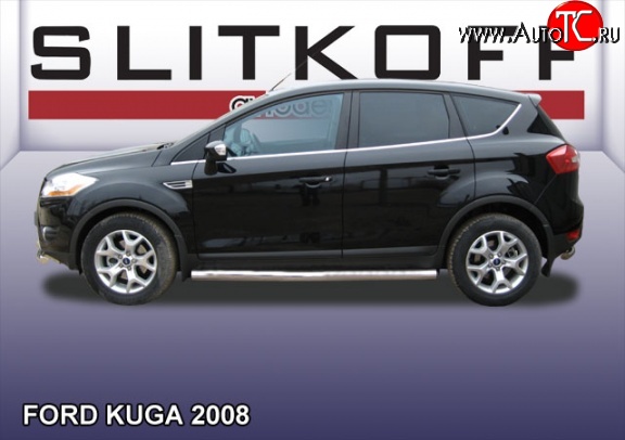 14 999 р. Защита порогов из круглой трубы диаметром 76 мм Slitkoff Ford Kuga 1 (2008-2013) (Нержавейка, Полированная)  с доставкой в г. Кемерово