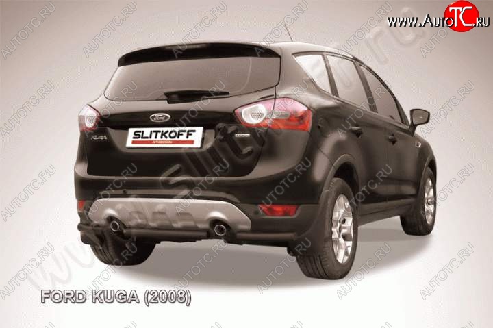 4 549 р. Защита заднего бампера d57 Slitkoff (d57, черная, короткая)  Ford Kuga  1 (2008-2013) (Цвет: серебристый)  с доставкой в г. Кемерово