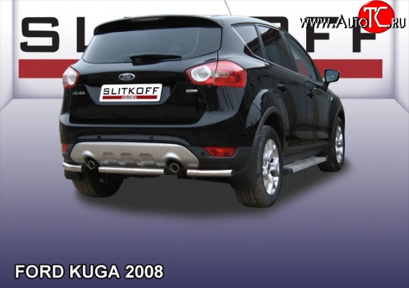6 499 р. Защита заднего бампера из короткой трубы диаметром 57 мм Slitkoff  Ford Kuga  1 (2008-2013) (Нержавейка, Полированная)  с доставкой в г. Кемерово