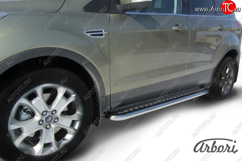 30 749 р. Защита штатных порогов с листом Arbori (нержавейка, алюминий, d57) Ford Kuga 2 дорестайлинг (2013-2016)  с доставкой в г. Кемерово