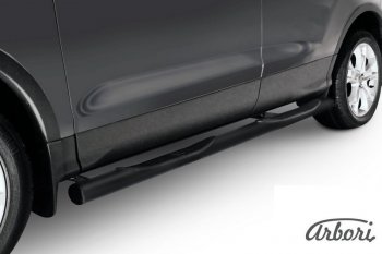 3 099 р. Защита штатных порогов Arbori (с проступью, черная, d76 mm). Ford Kuga 2 дорестайлинг (2013-2016)  с доставкой в г. Кемерово. Увеличить фотографию 1