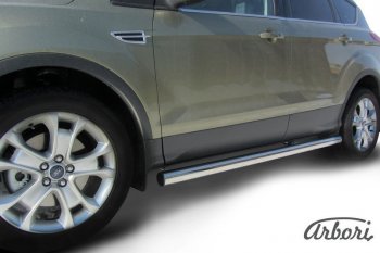 16 019 р. Защита штатных порогов Arbori (нержавейка, d76 mm). Ford Kuga 2 дорестайлинг (2013-2016)  с доставкой в г. Кемерово. Увеличить фотографию 1
