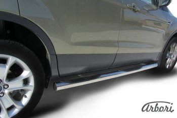 14 579 р. Защита штатных порогов Arbori (с проступью, черная, d76 mm). Ford Kuga 2 дорестайлинг (2013-2016)  с доставкой в г. Кемерово. Увеличить фотографию 1