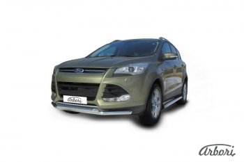 20 799 р. Защита переднего бампера Arbori (нержавейка, 2 трубы d57 и 57 mm)  Ford Kuga  2 (2013-2016) дорестайлинг  с доставкой в г. Кемерово. Увеличить фотографию 2