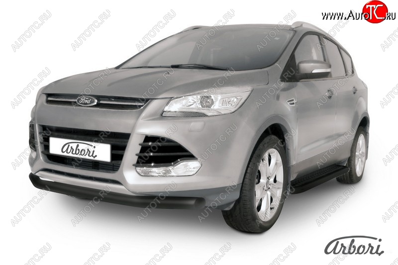 7 019 р. Защита переднего бампера Arbori (черная, 1 труба d76 mm).  Ford Kuga  2 (2013-2016) дорестайлинг  с доставкой в г. Кемерово