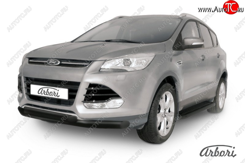 8 369 р. Защита переднего бампера Arbori (черная, 2 трубы d76 и 57 mm)  Ford Kuga  2 (2013-2016) дорестайлинг  с доставкой в г. Кемерово