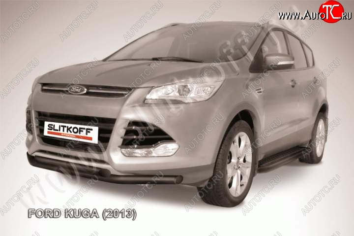 8 199 р. Защита переднего бампера Slitkoff (труба d57/d57)  Ford Kuga  2 (2013-2016) дорестайлинг (Цвет: серебристый)  с доставкой в г. Кемерово