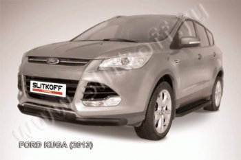 11 299 р. Защита переднего бампера Slitkoff (труба d76/d57)  Ford Kuga  2 (2013-2016) дорестайлинг (Цвет: серебристый)  с доставкой в г. Кемерово. Увеличить фотографию 1