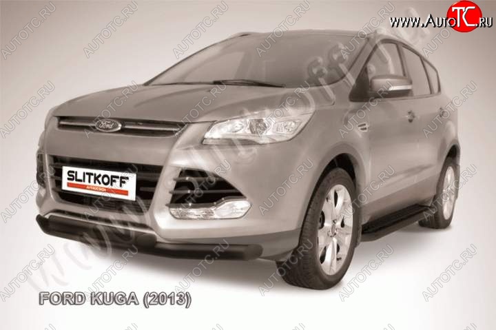 11 299 р. Защита переднего бампера Slitkoff (труба d76/d57)  Ford Kuga  2 (2013-2016) дорестайлинг (Цвет: серебристый)  с доставкой в г. Кемерово