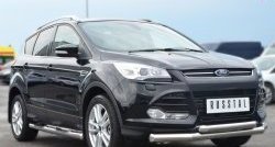 83 999 р. Защита порогов с пластиковыми вставками для ног из круглой трубы диаметром 76 мм Russtal Ford Kuga 2 дорестайлинг (2013-2016) (Защита порогов с со скосами на торцах (вариант 1))  с доставкой в г. Кемерово. Увеличить фотографию 6