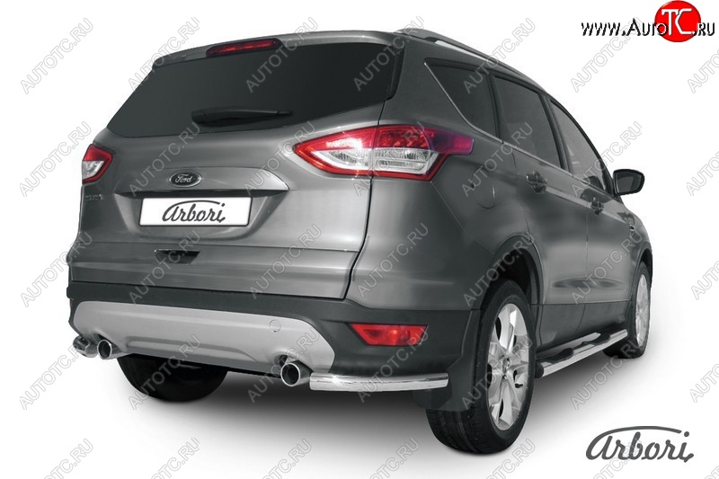 6 389 р. Защита заднего бампера Arbori (уголки, нержавейка, 1 труба d57 mm). Ford Kuga 2 дорестайлинг (2013-2016)  с доставкой в г. Кемерово