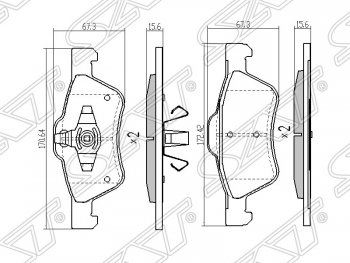 1 329 р. Колодки тормозные SAT (передние)  Ford Maverick  TM1 (2000-2007), Mazda Tribute (2000-2007)  с доставкой в г. Кемерово. Увеличить фотографию 1