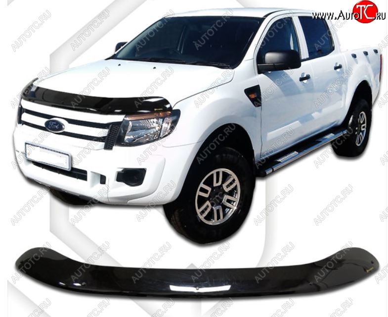 2 199 р. Дефлектор капота CA-Plastic  Ford Ranger  DoubleCab (2011-2016) дорестайлинг (Classic черный, Без надписи)  с доставкой в г. Кемерово