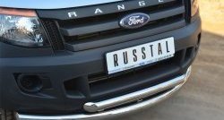 24 499 р. Защита переднего бампера (2 трубыØ76 и 63 мм, нержавейка) SLITKOFF  Ford Ranger ( DoubleCab,  RapCab) (2011-2016) дорестайлинг, дорестайлинг  с доставкой в г. Кемерово. Увеличить фотографию 2