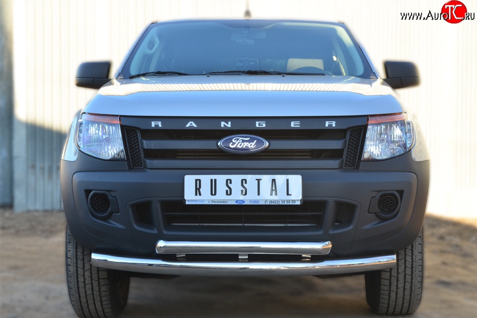 24 499 р. Защита переднего бампера (2 трубыØ76 и 63 мм, нержавейка) SLITKOFF  Ford Ranger ( DoubleCab,  RapCab) (2011-2016) дорестайлинг, дорестайлинг  с доставкой в г. Кемерово