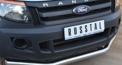 16 499 р. Одинарная защита переднего бампера диаметром 76 мм SLITKOFF  Ford Ranger ( DoubleCab,  RapCab) (2011-2016) дорестайлинг, дорестайлинг  с доставкой в г. Кемерово. Увеличить фотографию 2