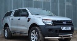 83 999 р. Защита порогов с пластиковыми вставками для ног из круглой трубы диаметром 76 мм Russtal Ford Ranger DoubleCab дорестайлинг (2011-2016) (Защита порогов с со скосами на торцах (вариант 1))  с доставкой в г. Кемерово. Увеличить фотографию 12
