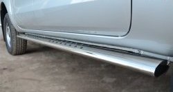 51 899 р. Защита порогов с круглыми вставками для ног из овальной трубы диаметром 120x60 мм SLITKOFF Ford Ranger DoubleCab дорестайлинг (2011-2016)  с доставкой в г. Кемерово. Увеличить фотографию 3