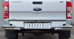 Защита заднего бампера (2 трубы Ø63 мм уголки, нержавейка) SLITKOFF Ford Ranger ( DoubleCab,  RapCab) (2011-2016) дорестайлинг, дорестайлинг