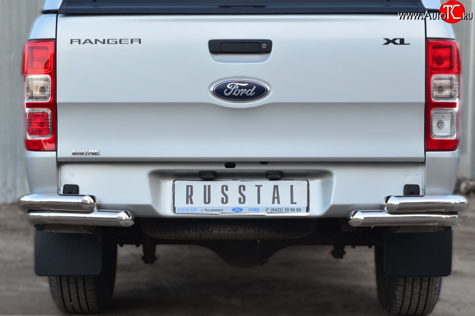 24 999 р. Защита заднего бампера (2 трубы Ø63 мм уголки, нержавейка) SLITKOFF  Ford Ranger ( DoubleCab,  RapCab) (2011-2016) дорестайлинг, дорестайлинг  с доставкой в г. Кемерово
