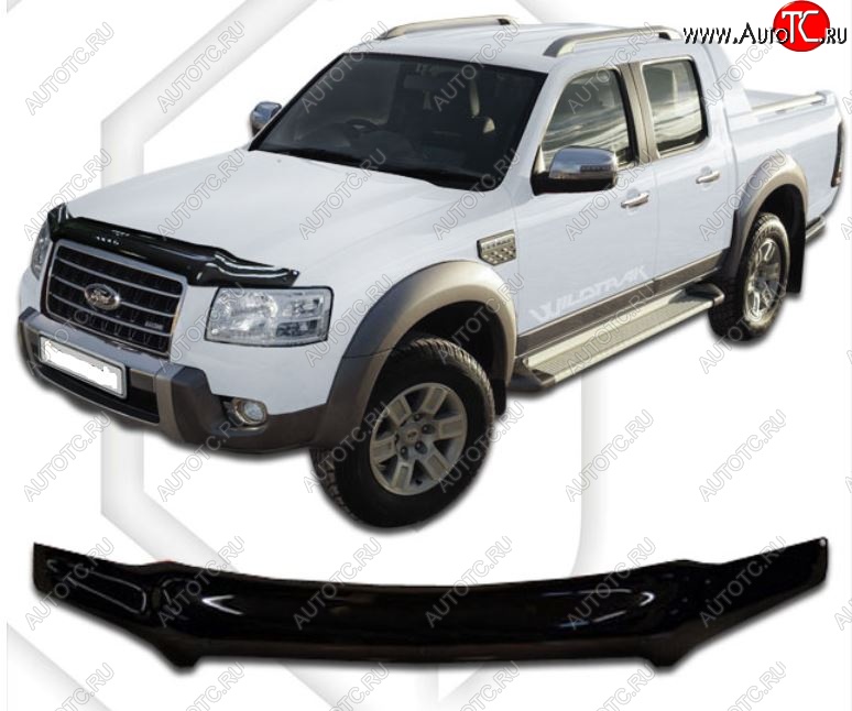 2 299 р. Дефлектор капота CA-Plastic  Ford Ranger (2006-2009) дорестайлинг (Classic черный, Без надписи)  с доставкой в г. Кемерово