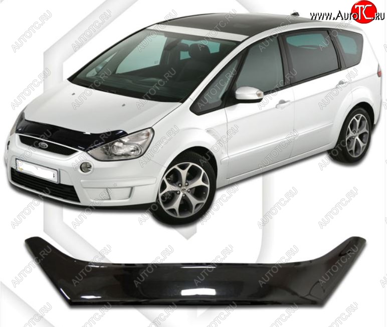 2 969 р. Дефлектор капота CA-Plastic Ford S-Max 1 дорестайлинг (2006-2010) (Classic черный, Без надписи)  с доставкой в г. Кемерово