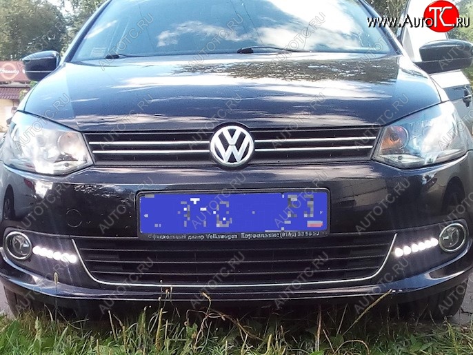 2 079 р. Разработка и создание уникальных дневных ходовых огней LED АвтоТК Volkswagen Polo 5 седан дорестайлинг (2009-2015) (4 LED/модуль, Цвет свечения: холодный белый, Выключение ДХО при габаритах, Взамен ПТФ)  с доставкой в г. Кемерово